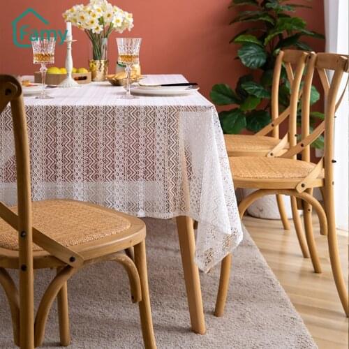 French Pastoral Lace Tablecloth Hollow Wedding Home Photo Decor White Corrugated Coffee Table for Living Room Party Supplies
