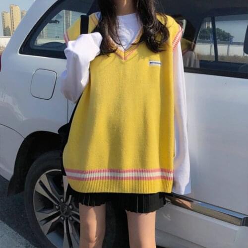 Sleevelesvest winter sweaters women Korean style v neck 4 colors 2020 autumn winte pathwork knitted womens pullovers tops