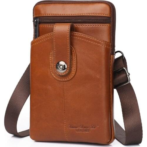 Fashion Men Genuine Leather Belt Hook Fanny Waist Pack trend Travel High Quality Brand Crossbody Bags Phone Case wallet