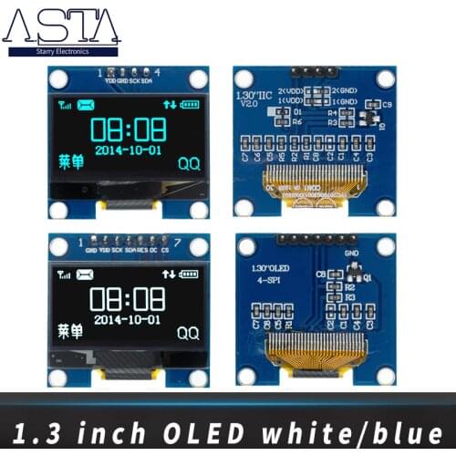 RoHS 1.3 inch OLED module white/blue SPI/IIC I2C Communicate color 128X64 1.3 inch OLED LCD LED Display Module 1.3" OLED module