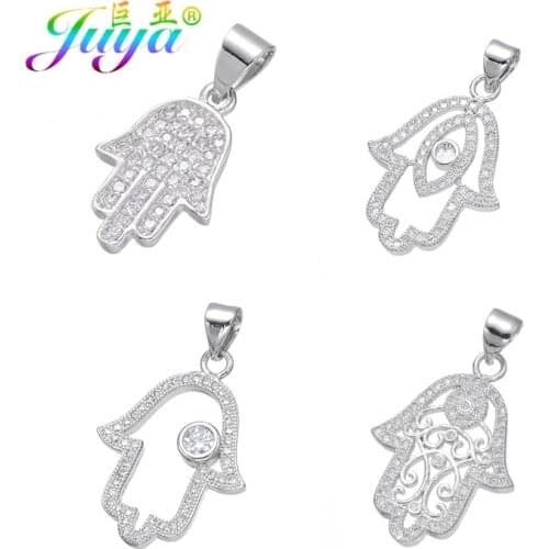 Juya DIY Turkish Jewelry Fittings Gold/Rose Gold Hamsa Hand Fatima Pendant Charms For Bracelet Necklace Earring Making