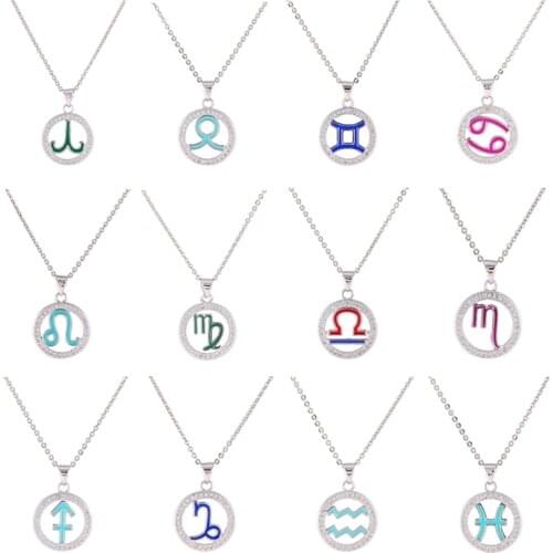 Juya Handmade Enamel Jewelry Supplies 12 Zodiac Constellations Pendant Necklace For Women Men Fashion Birthday Gifts Necklace