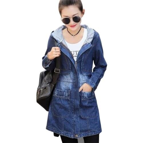 Women Hooded Denim Jacket New Female Spring Autumn Fashion Jeans Coat Cowboy Overcoat Denim Coats Windbreaker Denim Jackets C518