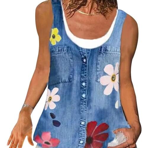 2021 Summer Tank Top Women Floral Print Sleeveless Vest Female Round Neck Loose T-Shirt Fashion Camisole Tops Tee Ropa Mujer D30