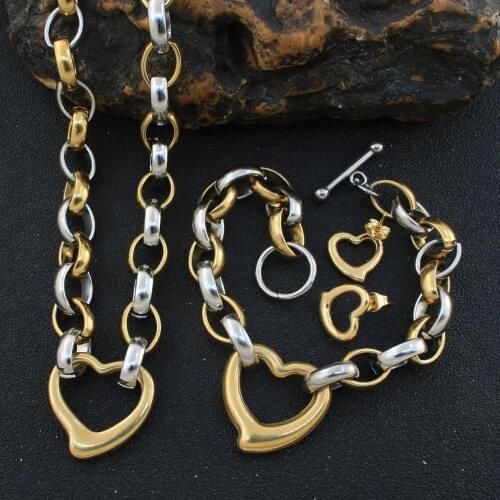 Joyas Gold Color Necklace Stud Earrings Newest Hot Stainless Steel Jewelry Sets For Women Fashion Bijuterii SEDZFUCF