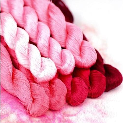 1pcs 100% silk thread hand embroidery embroider cross stitch 400m silk embroidery thread pink series 8 gradient colors