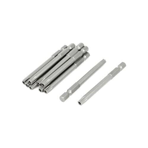 10 Pcs 75mm Long 1/4" Hex Shank T30 5mm Magnetic Tip Torx Screwdriver Bits