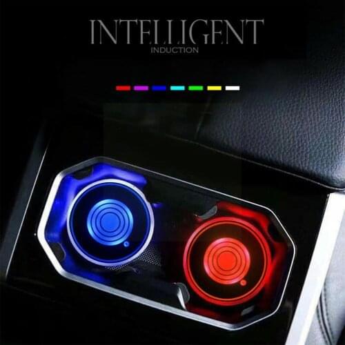 2 Pcs Car LED Cup Holder Light Mats Car Coasters Bottle Atmosphere LED Pads 7 Backlight Colors Light Cup Constellation Hold P3L9