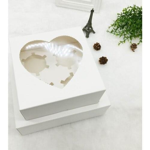 200pcs 4/6 Cavity Heart Window Cupcake Paper Boxes Muffin Cake Boxes Cookie Packaging Box for Wedding Birthday Party