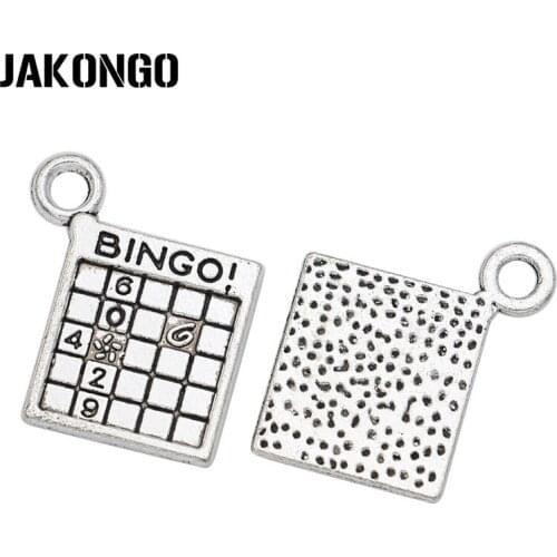 30pcs Antique Silver Plated Games Bingo Charm Pendants for Bracelet Jewelry Making Accessories DIY Craft 17x12mm