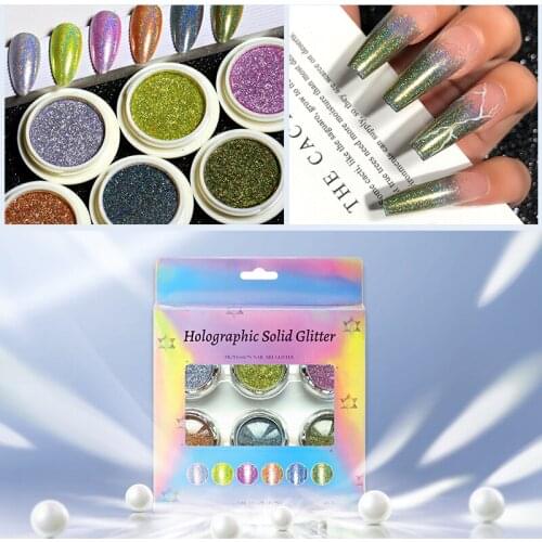 6 Jar/Set 1/256'' Women Cosmetic Eyeshadow Holographic Solid Laser Glitter Powder Dust Pigment Makeup For Face Nails Art Glitter
