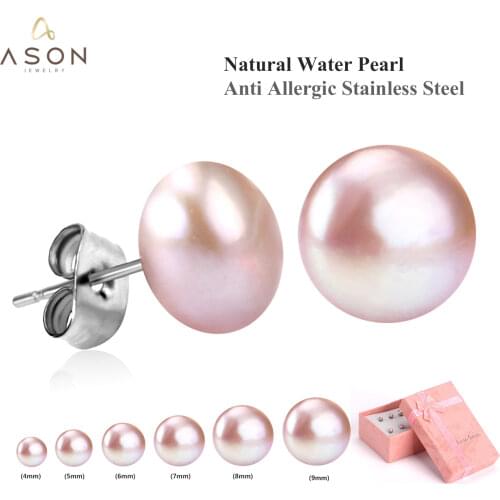 ASONSTEEL Mix Size Earring Set Stainless Steel 6pairs/box Pink White Freshwater Pearl Stud Earrings Female Bioux Daily Wear