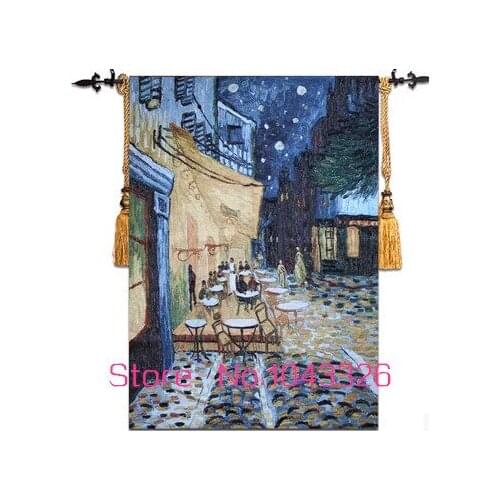 FREE SHIPPING 1pcs big size 98*138cm famous painting abstract night cafe of van gogh wall decoration hanging tapestries