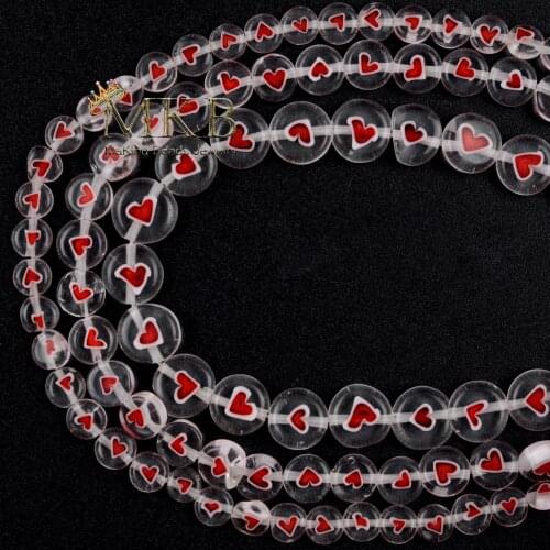 Red Flat Love Heart Round Glass Lampwork Glazed Beads for Jewelry Making 6 8 10mm Loose Beads DIY Bracelet Necklace Earring 15"
