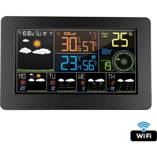 W4 Wifi Clock Humidity Pressure Weather Forecast Digital Alarm Clock Temperature with Wireless Sensor