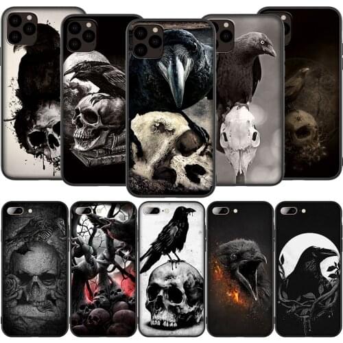 T42 Crow Skull Raven Moonlight Silicone Soft Case for iPhone 12 Mini 11 Pro XS Max XR X 8 7 6 6S Plus 5 5S SE 2020