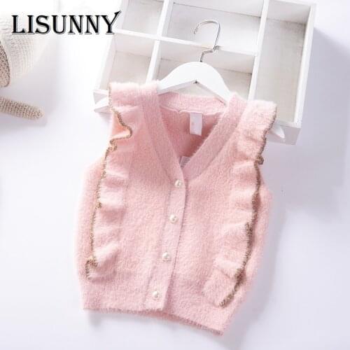 Clearance Sale Spring Autumn Girls Sweater Vest V Neck Baby Princess Cardigan mink velvet knit Vest Kids Knitted Children Coat