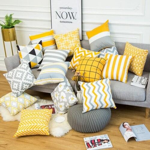 Both Sides Print Thick Polyester Plush Pillowcase Yellow/gray Nordic Geometry Patterns Sofa Cushion Case Home Decor Throw Pillow