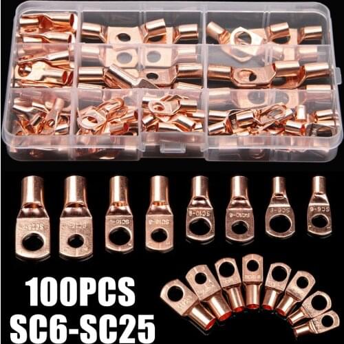 60/100PCS Auto Copper Ring Terminal Wire Crimp Connector Bare Cable Battery Terminals Soldered Connectors Assortment Kit Car
