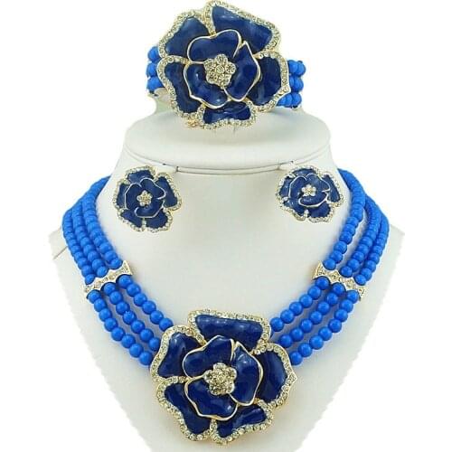 Bead Necklace Jewelry Sets African Wedding Jewelry Set Rose Flower Women Necklace Pearl Jewelry Earrings