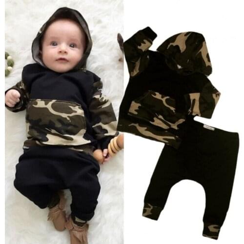 Pudcoco Toddler Baby Kids Boys Set Camo Hooded Long Sleeve Tops Pants 2Pcs Outfits Set Clothes Casual 0-3Y