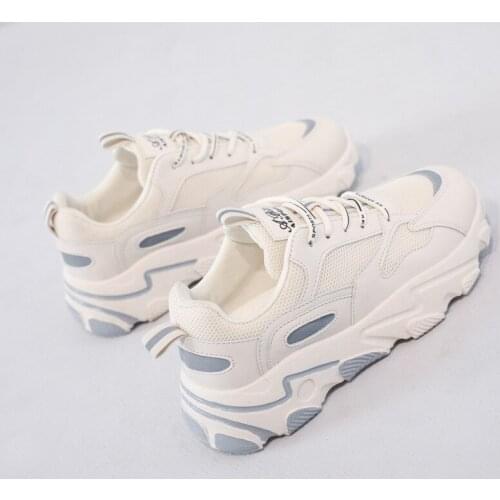 Women Sneakers Fashion Chunky Casual Thick Sole Breathable Mesh Lace Up Platform Vulcanize Footwear Female White Walking Shoes
