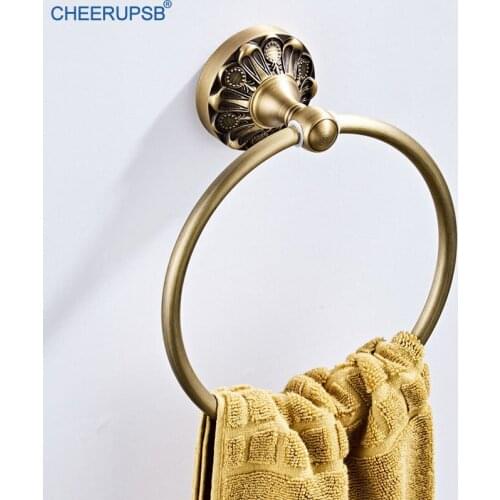 Bathroom Round Bath Towel Ring Retro Bronze Hanger Wall Mounted Antique Rack Vintage Gold Shower Hand Towel Holder Towel Rail K2