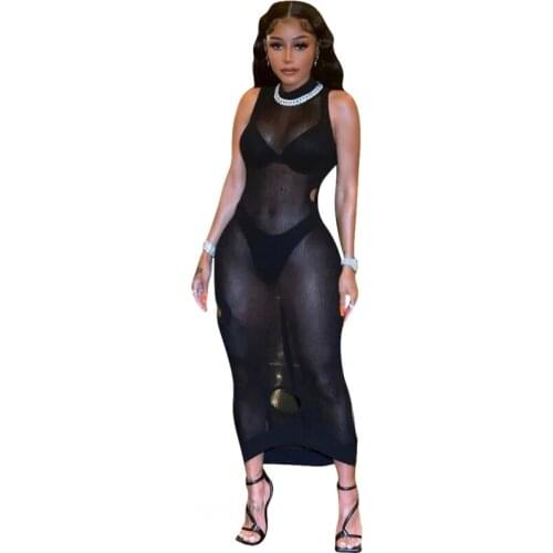 Summer Women Beach Dresses And Tunic Sexy Mesh Sheer Bikini Beach Cover Up Swimsuit Bathing Loose Bikini Swimwear Black New