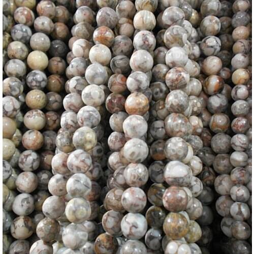 Hot Selling 4/6/8/10 mm Natural Round Wood Texture Stone Beads Pick Size 15"Diy For Jewelry Making