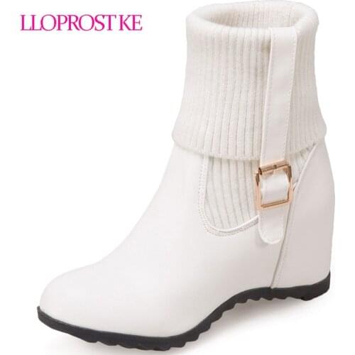 Lloprost ke Winter Women Ankle Boots New Fashion Flock Wedge Platform Winter Warm Beige Black Snow Boots Shoes For Female D735
