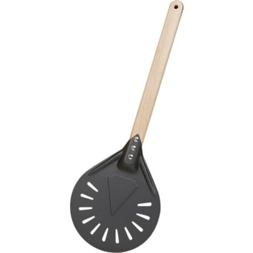 New 8 Inch Small Pizza Peel Paddle Short Round Pizza Tool Non Slip Wooden Handle Perforated Aluminum Pizza Peel Shovel