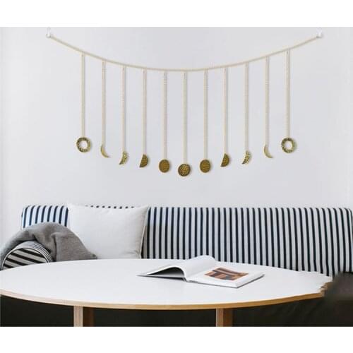 Metal Round Piece Sun Moon Shape Hanging Decoration Photo Wall Hanging