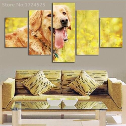 Modular Vintage Wall Art Pictures Home Decor Paintings On Canvas 5 Pieces Grassland Animal Golden Dog Canvas Painting Unframed