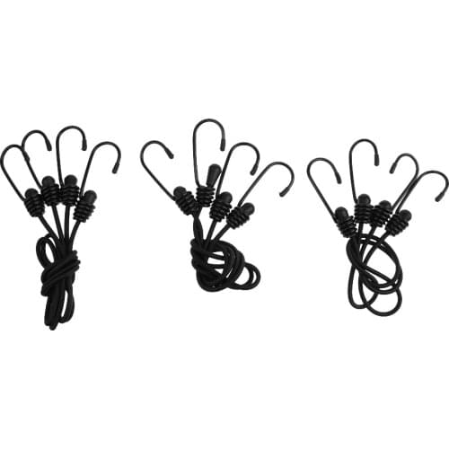 Marine 6 Pcs Black Bungee Cord Tie Down Straps Assortment Set 47cm 60cm & 76cm for Canoe Kayak Inflatable Boat Dinghy Accessory