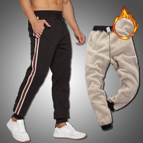Winter Thick Sweatpants Men 2021 New Striped Joggers Men Warm Trousers Streetwear Pants Elastic Waitst Sports Wear Pants EU Size