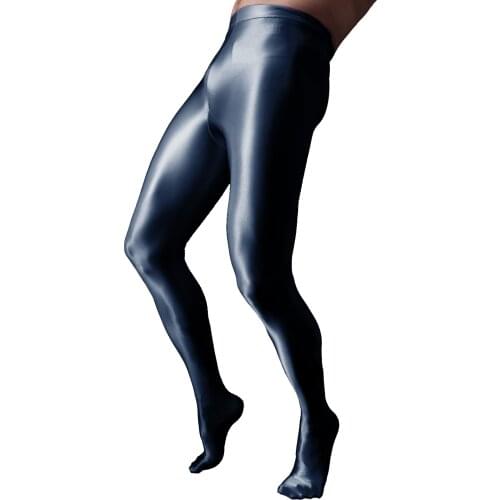 Mens Lingerie Glossy Pantyhose Hosiery Bulge Pouch Tights Stockings Mid Waist Exotic Apparel Elastic Waistband Leggings Pants
