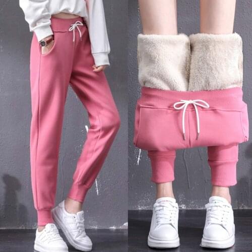 New Women Winter Thick Lambskin Cashmere Pants Keep Warm Fleece Female Casual Cotton Loose Harlan Long Trousers Plus Size