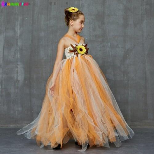 Fall Colored Girls Tutu Dress Autumn Scarecrow Wedding Flower Kid Tulle Dress Sassy Pretty Girl Halloween Birthday Party Costume