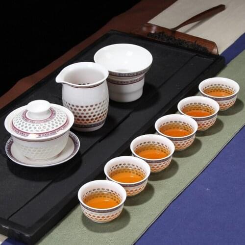 Factory direct sales Jinhua blue honeycomb cover bowl (large) Kung Fu tea set gift box wholesale