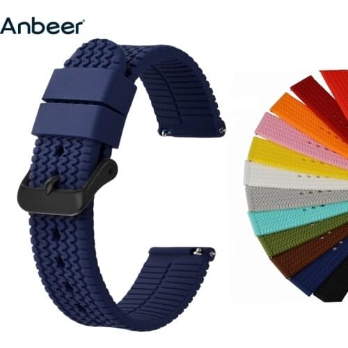 Anbeer Watch Band 18mm 20mm 22mm 24mm,Siliocne Watch Strap Bracelet for Men Women,Black Rubber Replacement Band