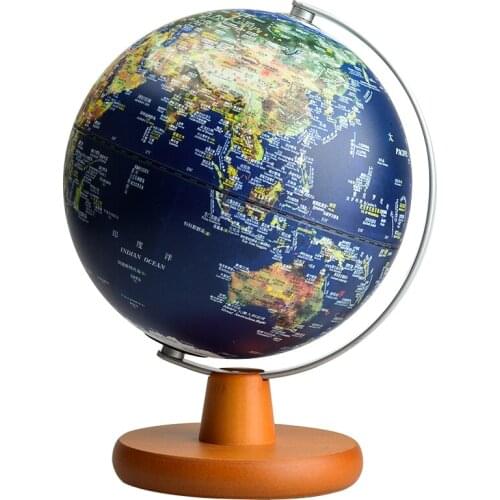 Made In Taiwan globe For teaching 25cm high definition wooden base LED globe Chinese and English bedside lamp Globe