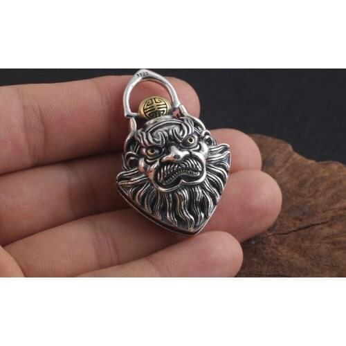 Solid 925 Sterling Silver Zhong Kui men punk vintage pendant Charm jewelry A4749