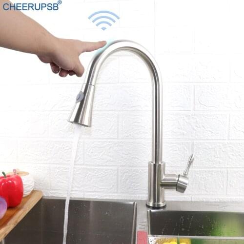 Kitchen Sink Automatic Touch Faucets Pull Down Smart Sensor Crane Brushed Nickel Stainless Steel Touch Control Taps Sense Faucet
