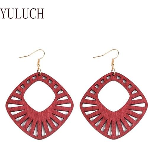 YULUCH wood earrings women hollow out elegant Jewellery girls art water drop Pendant earing girl solid color wooden earring