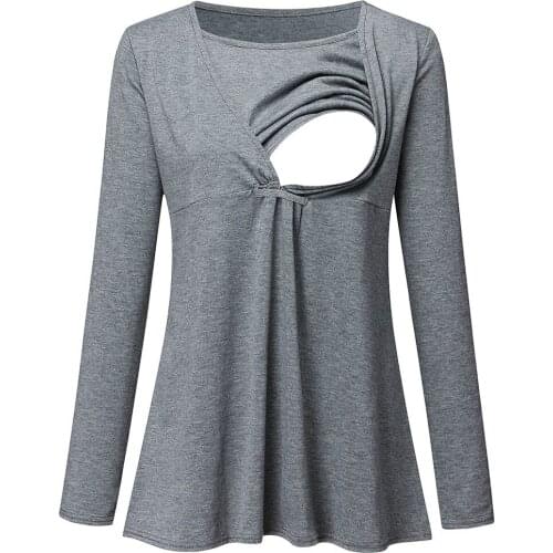 Women Pregnant Nursing Maternity O-Neck Long Sleeve Solid Blouse Tops winter ropa premama embarazadas grossesse femme enceinte