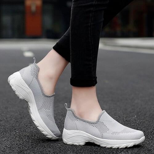 Women Tennis Shoes Breathable Mesh Height-increasing Slip-on Female Sock Footwear Outdoor Women Sneakers Thick Bottom Fitness Sh