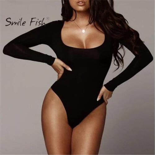 Autumn Solid New Sexy Women Bodysuits O-Neck Neon Fluorescent Orange 2019 Bodysuit Long Sleeve Party Club Skinny Rompers GV852