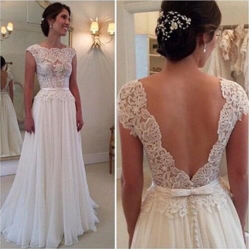 Sexy backless beach robe de mariee 2018 vestido de noiva a line chiffon lace appliques elegant bridal gown bridesmaid dresses