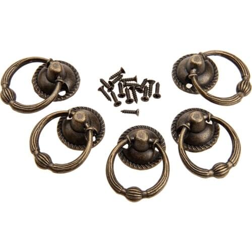 5pcs Pull Knobs Handles 37*27mm Antique Bronze Round Ring Iron Vintage Door box Cupboard Drawer Cabinet Furniture Hardware