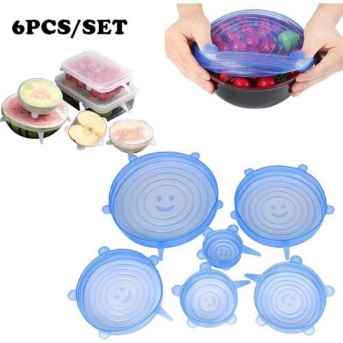 6 Pcs Silicone Cover Lid Fresh Keeping Silicone Stretch Lids Caps For Food Pot Dish Kitchen Accessories